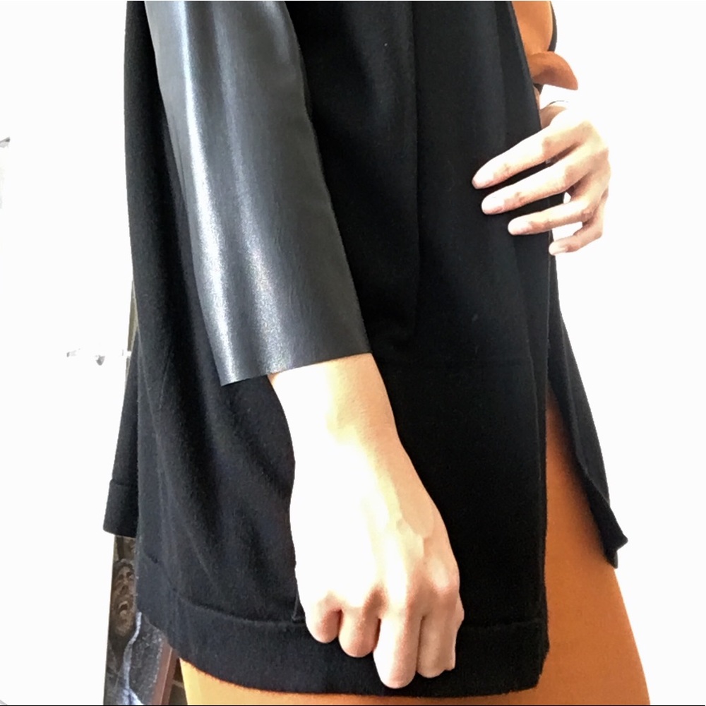 Zara knit—black cardigan with pleather sleeves